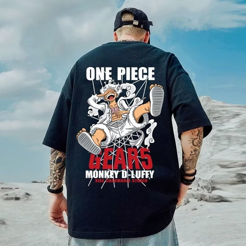 M-8xl เทรนด์ยอดนิยมของญี่ปุ่นอะนิเมะ One Piece พิมพ์รอบคอแขนสั้นเสื้อยืดสําหรับชายแฟชั่นและอเนกประสงค์การ์ตูนหลวมเสื้อยืดขนาดใหญ่สําหรับชาย