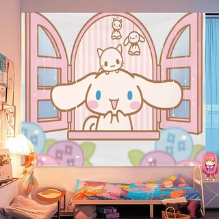 ผ้าพื้นหลัง Agirl Sanrio Ins น่ารัก My Melody ผ้าแขวน Kuromi Girly Heart Cinnamoroll ผ้าผนังหอพัก