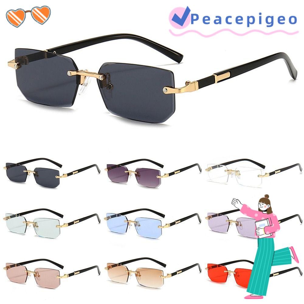 Peacepigeo แว่นกันแดดทรงสี่เหลี่ยมผืนผ้าไร้ขอบ, ป้องกัน UV400 Y2K แว่นกันแดดไร้กรอบ, เฉดสีย้อนยุคสําหรับผู้หญิงและผู้ชาย