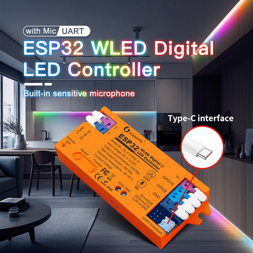 Gledopto ESP32 WLED LED Digital Controller 5-24V สําหรับแอดเดรส WS2811 WS2812 SK6812 TM1814 WS2813 W