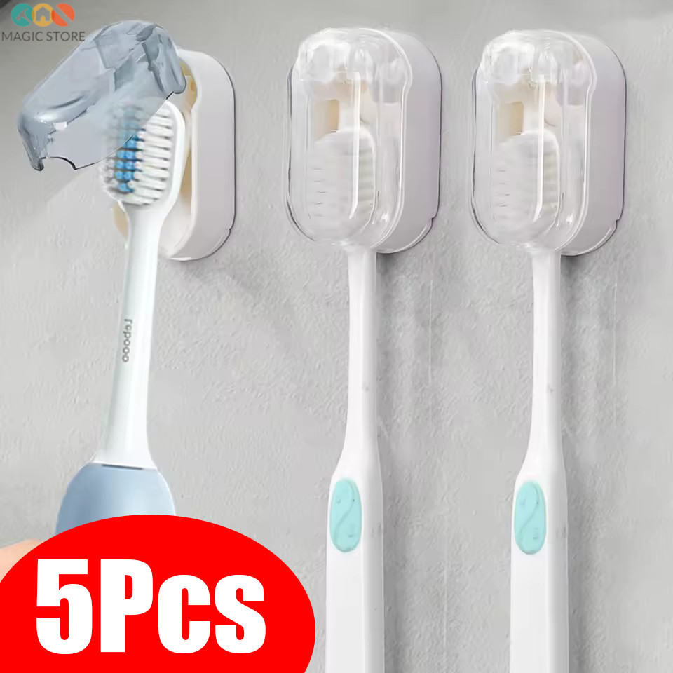 5ชิ้นที่ใส่แปรงสีฟันติดผนัง-ชั้นเก็บแปรงสีฟันในห้องน้ํา-พลิกปกชั้นวางแปรงสีฟันกันฝุ่น-หมัดฟรี,กันน้ํา-หัวแปรงสีฟันป้องกันจัด