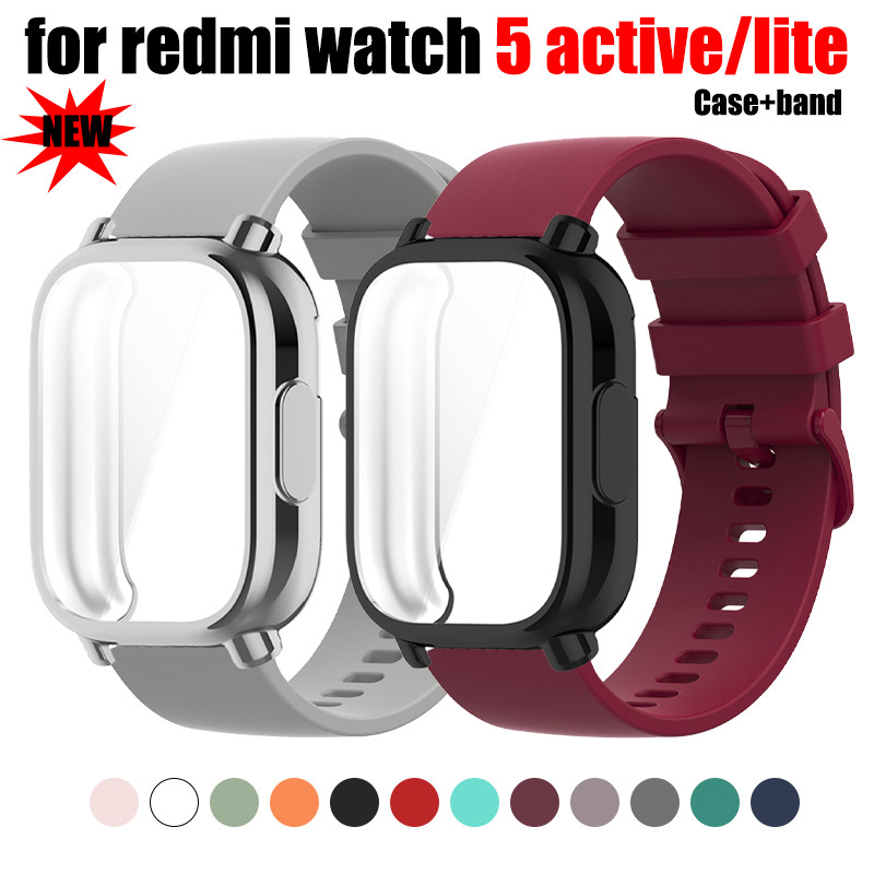เคส TPU + สายซิลิโคนสําหรับ Redmi Watch 5 Active/Lite Soft Sport Band คลุมทั้งหมดหน้าจอ TPU Protector สําหรับ Redmi Watch 5 Lite
