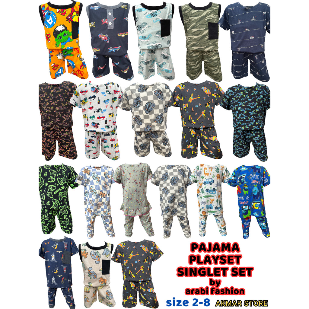SET BAJU BUDAK, BAJU TIDUR BUDAK, PLAYSET BUDAK LELAKI, BOYS PYJAMA, SIZE 2-8, COTTON 100%, GIRLS PY