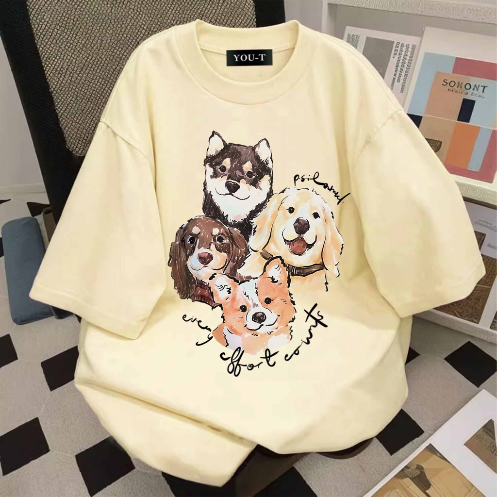 Basi💥 เสื้อผู้ชาย เสื้อยืด oversize สตรีท เกรดพรีเมียม โคตรนุ่ม เสื้อคอตตอน100% ไม่หดตัวลาย ลาย "DOG"