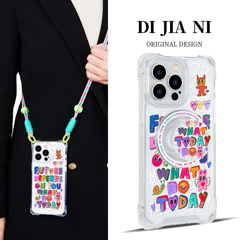 เคสโทรศัพท์มือถือ ซิลิโคนใส กันกระแทก กันหาย พร้อมสายคล้อง สําหรับ 15promax 14 13 12