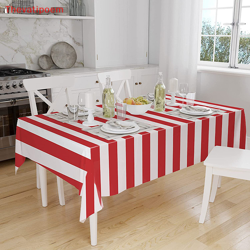 [Thevatipoem] ผ้าปูโต๊ะพลาสติก ลายทาง สีแดง สีขาว สําหรับตกแต่งปาร์ตี้คริสต์มาส