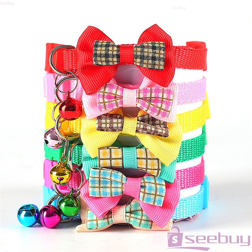 SUY ปลอกคอโบว์น่ารัก + กระดิ่ง เลือกสีได้ สายปรับได้ยาว Pet Collar ราคา ถูกที่สุด ดีลบีเคเค แกลเลอรีภาพที่ 7