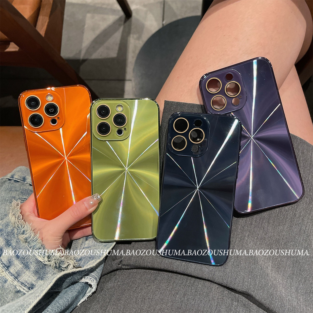 ใหม่ Auroral Textured case สําหรับ iPhone 15 Pro MAX 11 12 13 14 Pro MAX พร้อมเลนส์ฟิล์มป้องกันฝาหลังกันกระแทก