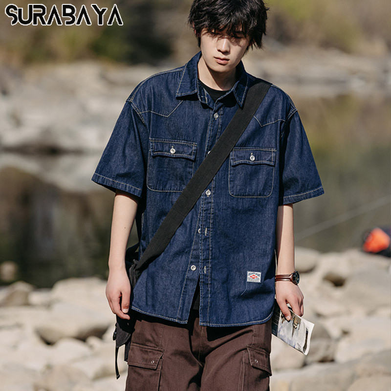 ESEA เสื้อเชิ้ตยีนแขนสั้น ทรงหลวม แฟชั่นฤดูร้อน สําหรับผู้ชาย