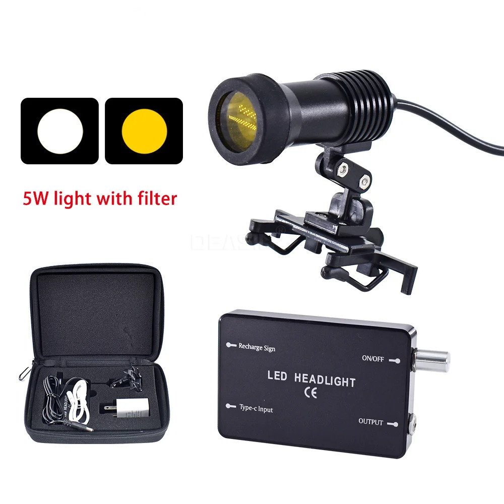 ทันตกรรม Loupe พร ้ อมแสงสีเหลือง 5W ไฟหน ้ าพร ้ อมคลิปหนีบแว ่ นตาสําหรับทันตกรรมแว ่ นขยายอุปกรณ ์ ทันตแพทย ์