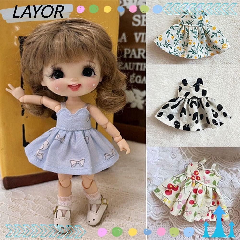 Lay ชุดเดรส พิมพ์ลาย 7 แบบ แฮนด์เมด DIY สําหรับตุ๊กตา 1/11 OB11 1/12 BJD