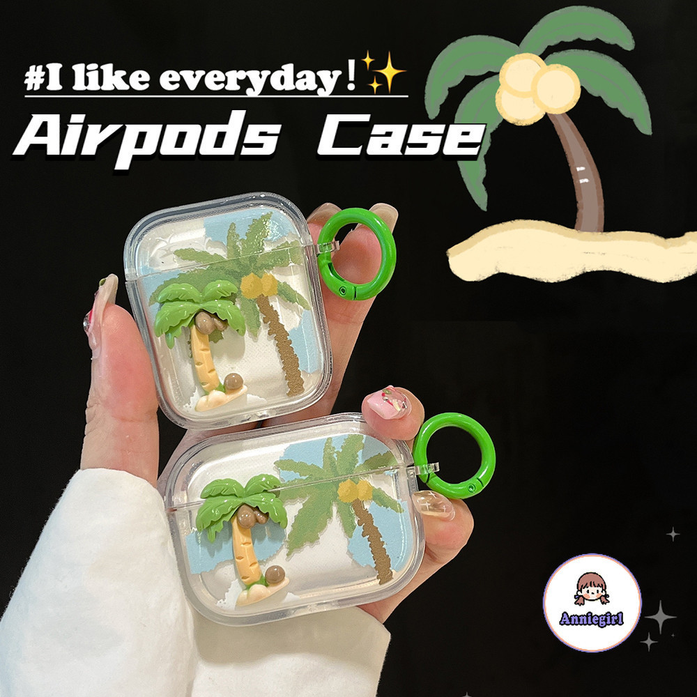 เคสหูฟังบลูทูธไร้สาย ทรงกลม ลายต้นมะพร้าว 3D กันสิ่งสกปรก สําหรับ AirPods 1 2 AirPods 3 Pro 2