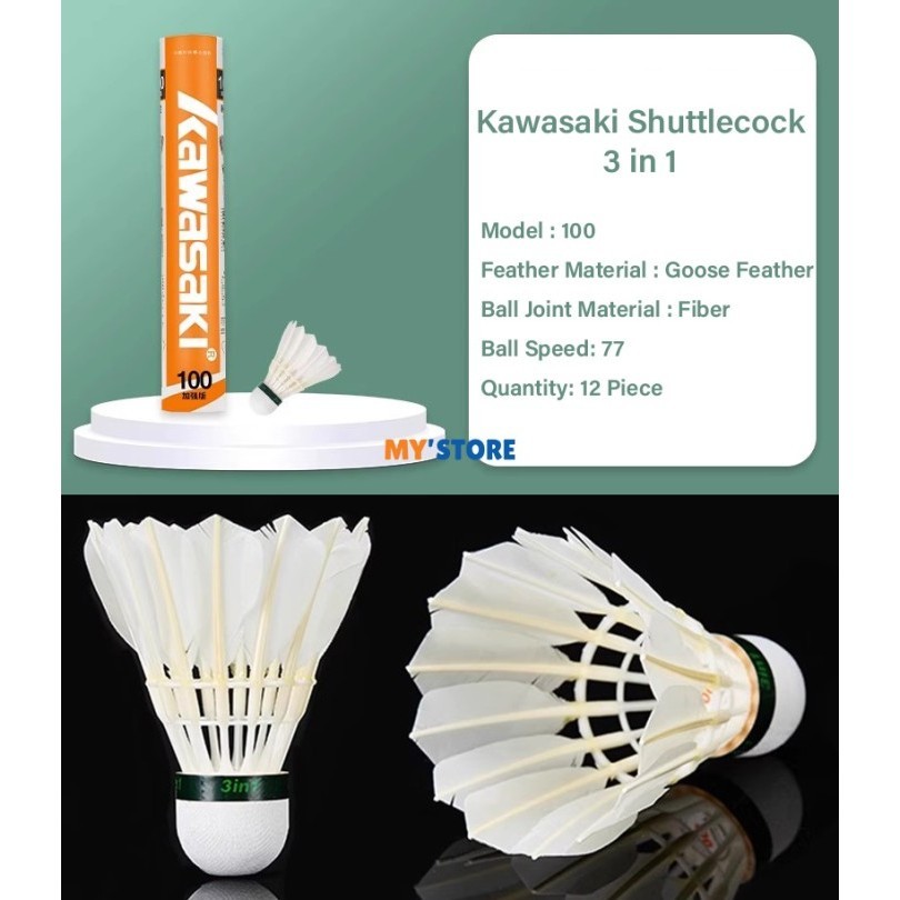 KAWASAKI ลูกขนไก่ 3 ใน 1 สีขาว คาวาซากิ นําเข้า แบดมินตัน ลูกขนไก่ - เบอร์ 100