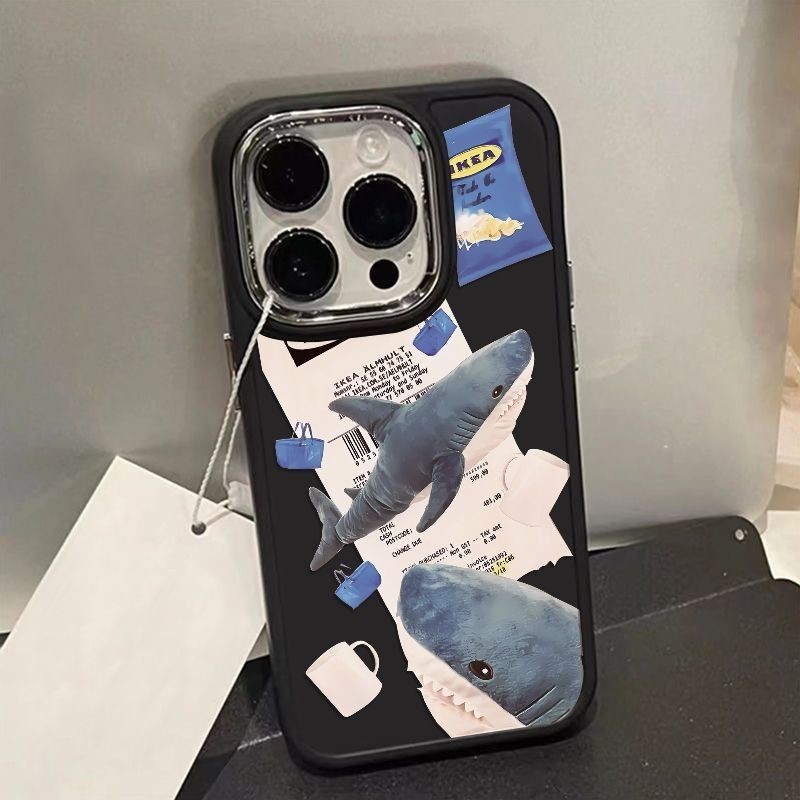 เคสโทรศัพท์มือถือ ลายตุ๊กตาฉลาม มีปุ่มโลหะ สําหรับ iPhone xs xr 7 8plus 11Promax 12 13 14 15