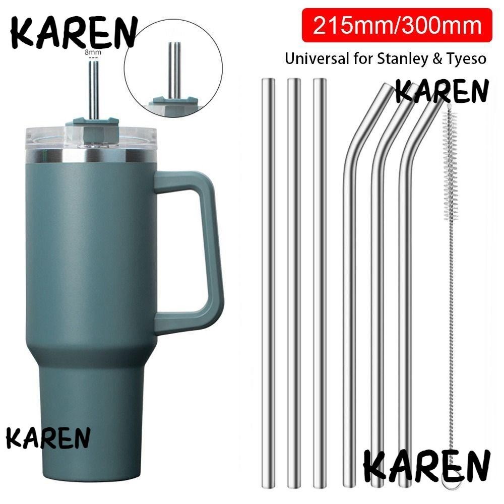 Karen หลอดดูดน้ําสเตนเลส งอตรง 6 มม. 8 มม. ใช้ซ้ําได้ สีเงิน แบบเปลี่ยน สําหรับแก้ว Tyeso 30 ออนซ์ 40 ออนซ์ 1 ชิ้น