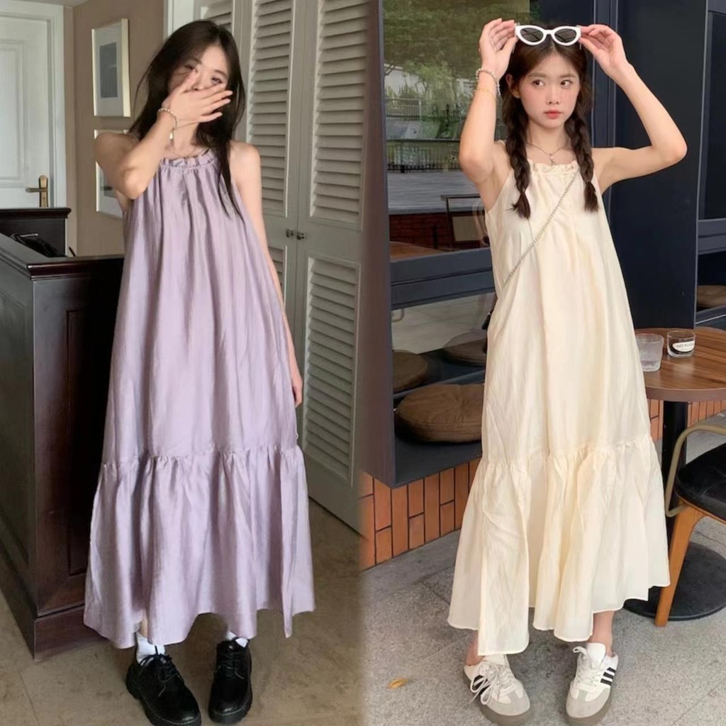 cherryshopพร้อมส่ง ชุดเดรสทะเลแฟชั่นผู้หญิง ชุดเดรสสายเดี่ยวสายสปาเก็ตตี้สีม่วงแฟชั่นสไตล์เกาหลี ทรงเอน่ารักและอินเทรนด์