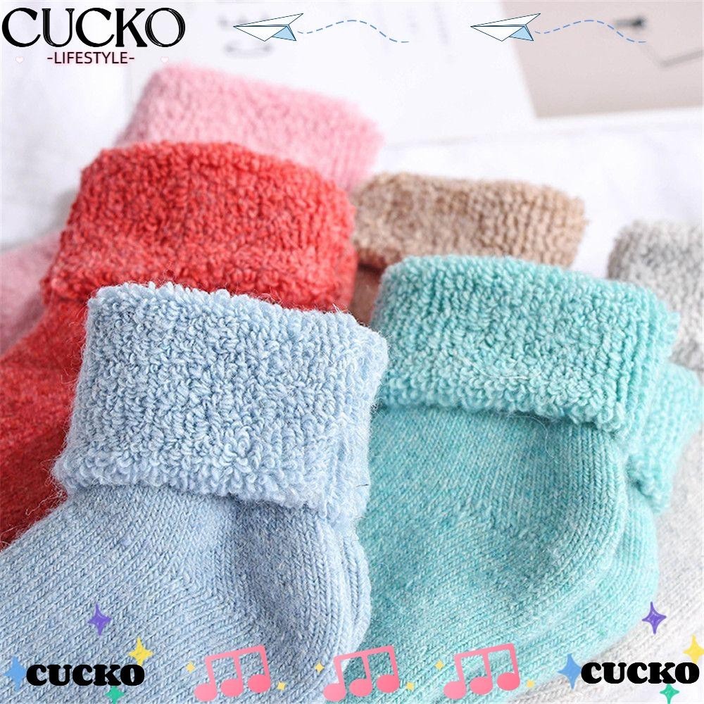 Cucko ถุงเท้าผ้าขนสัตว์ ฤดูหนาว สีแคนดี้ สําหรับเด็ก ถุงเท้าพื้นหิมะ