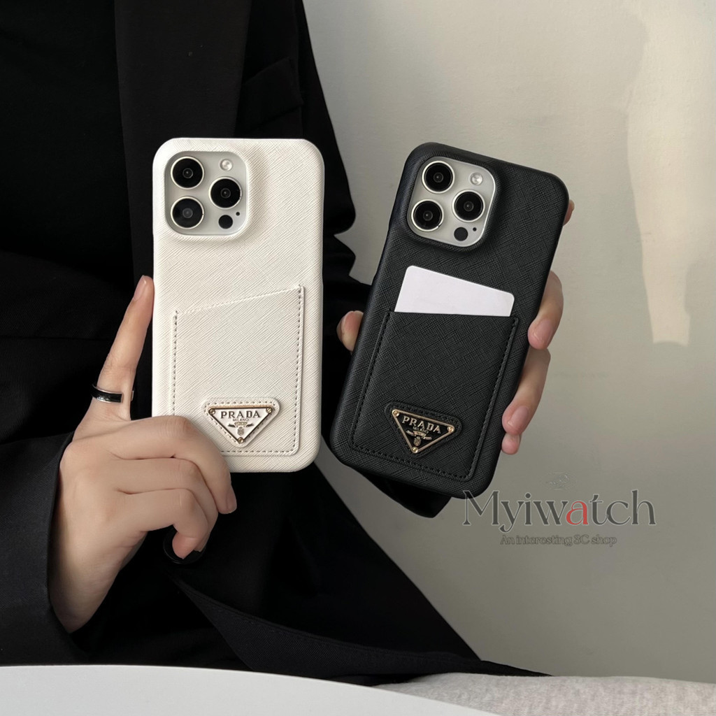 เคสใส่การ์ดหนังลายข้ามสําหรับ ไอโฟน  iPhone 17 16 15 14 13 Pro Max มือโปร สูงสุด ดีไซน์โลโก้สามเหลี่ยมแฟชั่นพร้อมเลนส์รูใหญ่สําหรับครอบคลุมเต็มรูปแบบและฝาครอบป้
