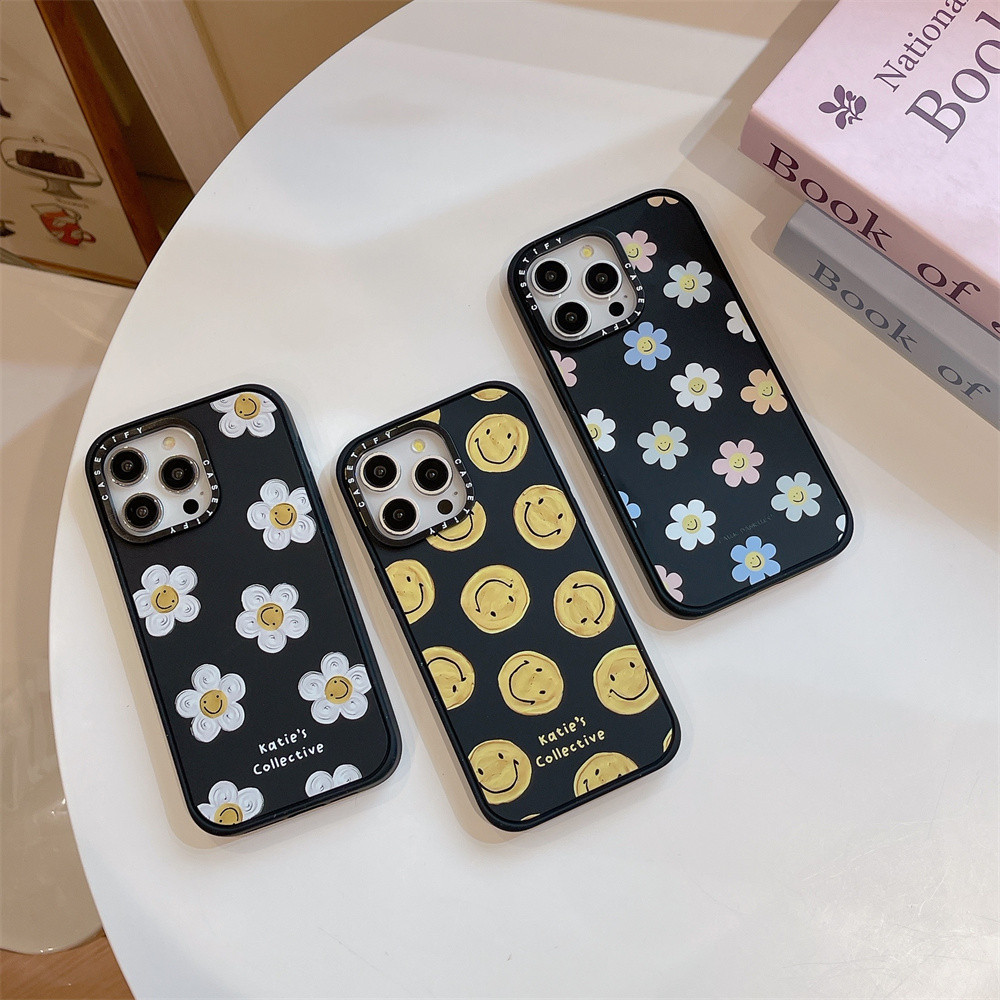 Casetifg Smile ดอกไม้รูปแบบคุณภาพสูง Matte Magnetic เคสโทรศัพท์พร้อมกล่องสําหรับ iPhone 16 13 14 15 Pro Max 16Plus ด้านข้างซิลิโคนกันกระแทกปลอก Anti Drop Frosted Hard Cover