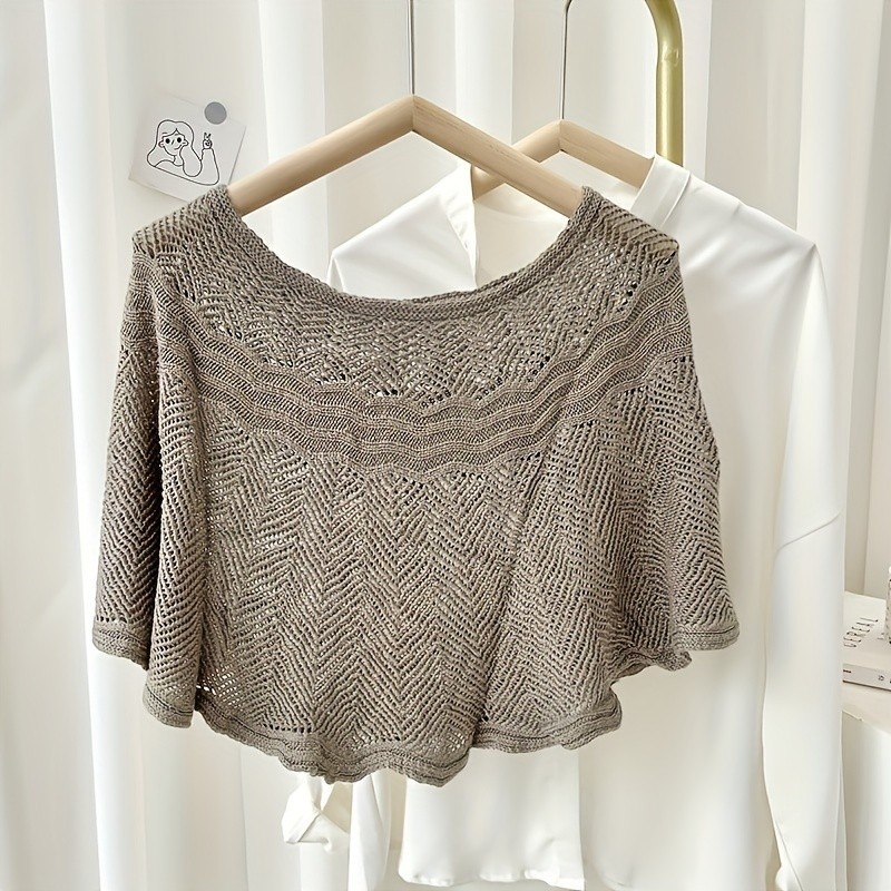 Hollow Out ถักผ ้ าคลุมไหล ่ ผ ้ าพันคอสีทึบบางห ่ อ Elegant Cape Ruffles Windproof คาร ์ ดิแกนหลวมสบายๆผ ้ าคลุมไหล ่