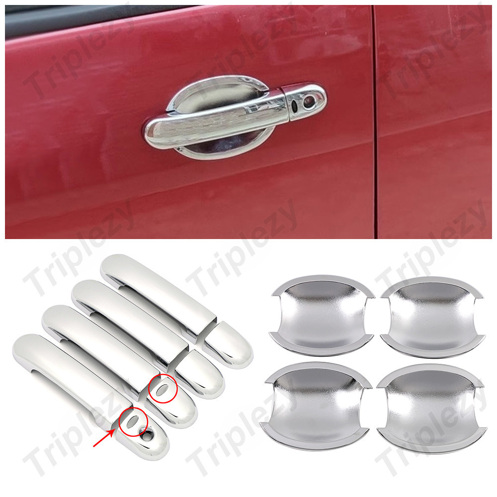 4/8/12pcs รถประตูชาม Bezel ฝาครอบ Trim Chrome ABS สติกเกอร์สําหรับ Nissan มีนาคม Micra K12 Grand Livina L10 L11 หมายเหตุ Versa Tiida Latio C11 Cube ภายนอกจัดแต่งทรงผม