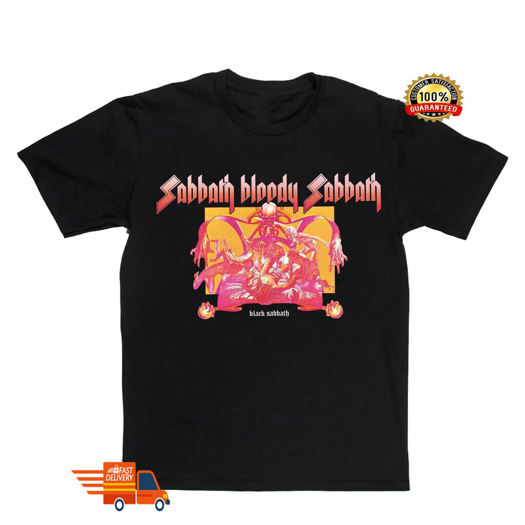 เสื้อยืดสีดํา Black Sabbath Sabbath Bloody Sabbath Cotton