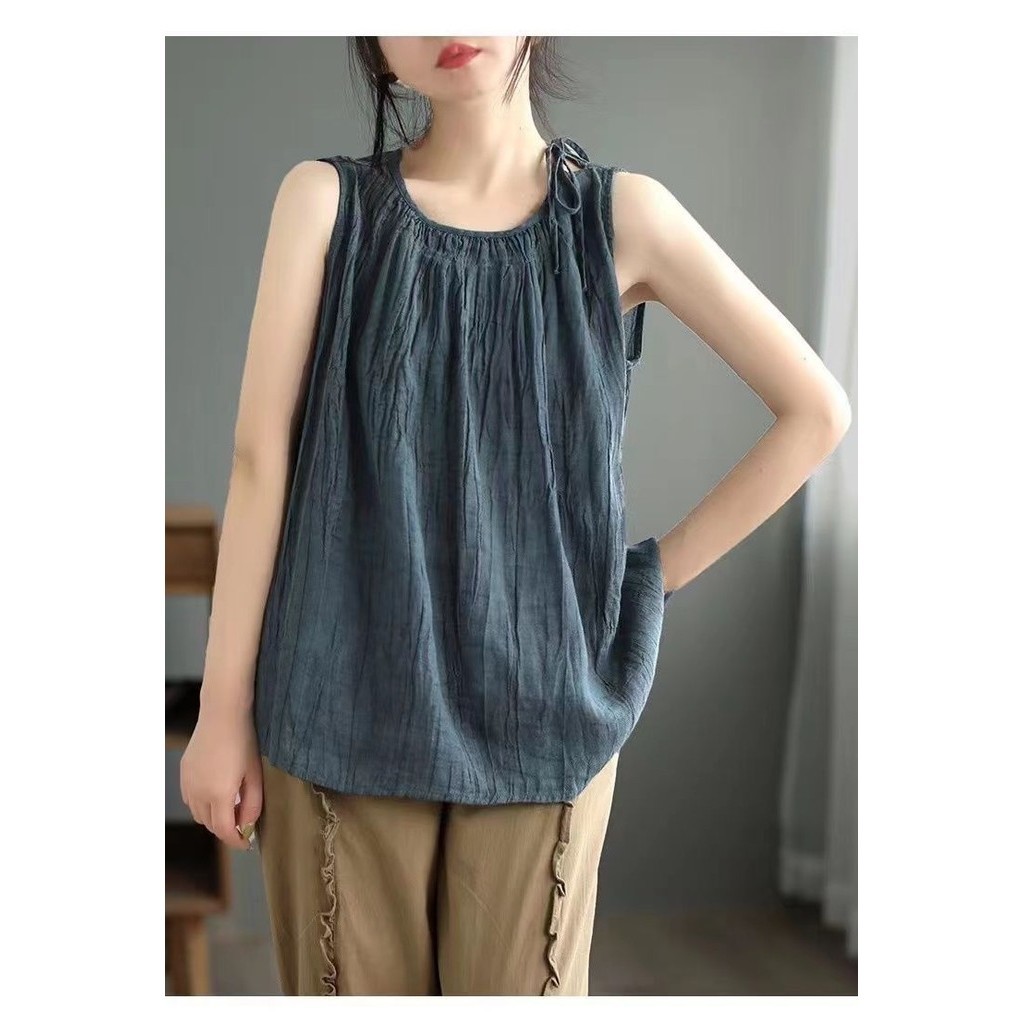 ฤดูร ้ อนสุภาพสตรีเสื ้ อกั ๊ กผ ้ าฝ ้ ายสไตล ์ ใหม ่ แขนกุดด ้ านในหลวม Pullover Bottoming Camisole Top