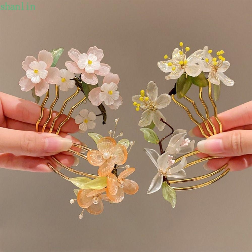 Shanlin กิ๊บติดผมสไตล์จีน, ดอกไม้รูปตัว U Hanfu Hairpin, โบราณ Hanfu Headwear หวีผมผม Sticks สําหรับ Buns Cheongsam อุปกรณ์เสริม