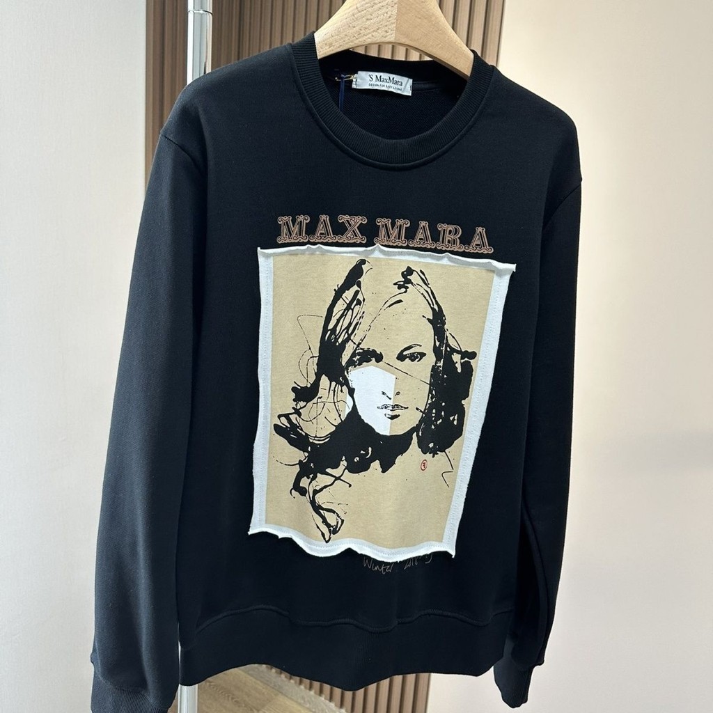 BHBB MAX MARA 23Early Autumn New Limited Portrait Printing Sports and Leisure Pure Cotton Women's Sweater Graceful Personality