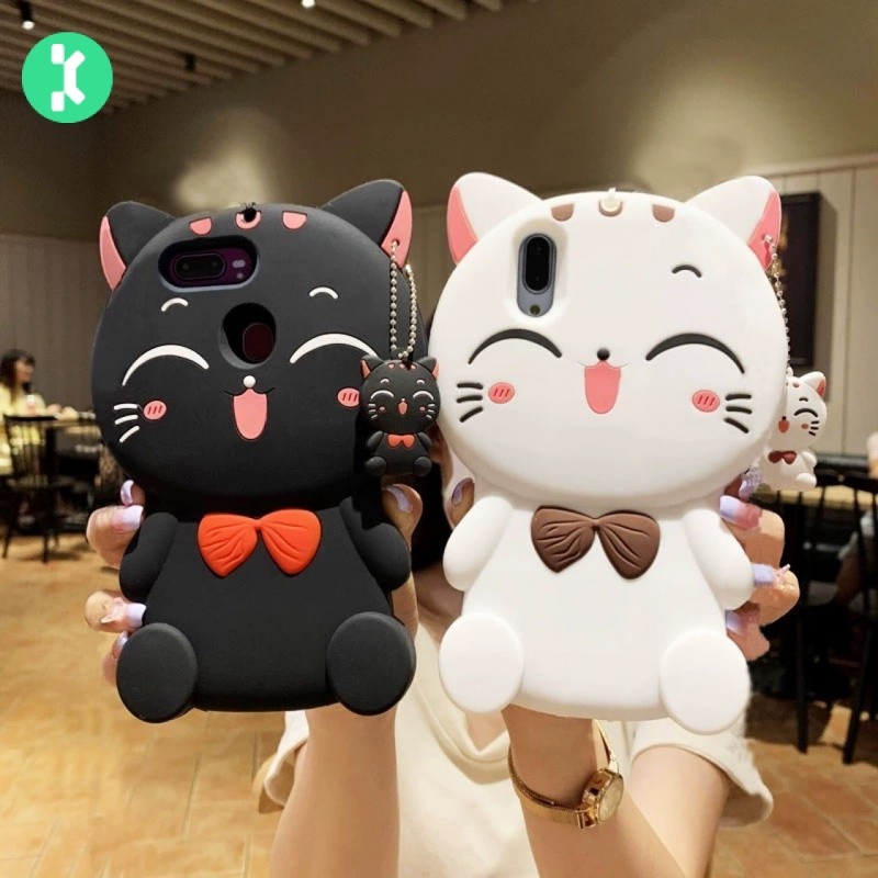 ใหม ่ สามมิติ Lucky Cat พร ้ อมจี ้ Meow รวมทุกอย ่ างกันกระแทกเคสโทรศัพท ์ iPhone14proMax/678P/13/12/11/XR