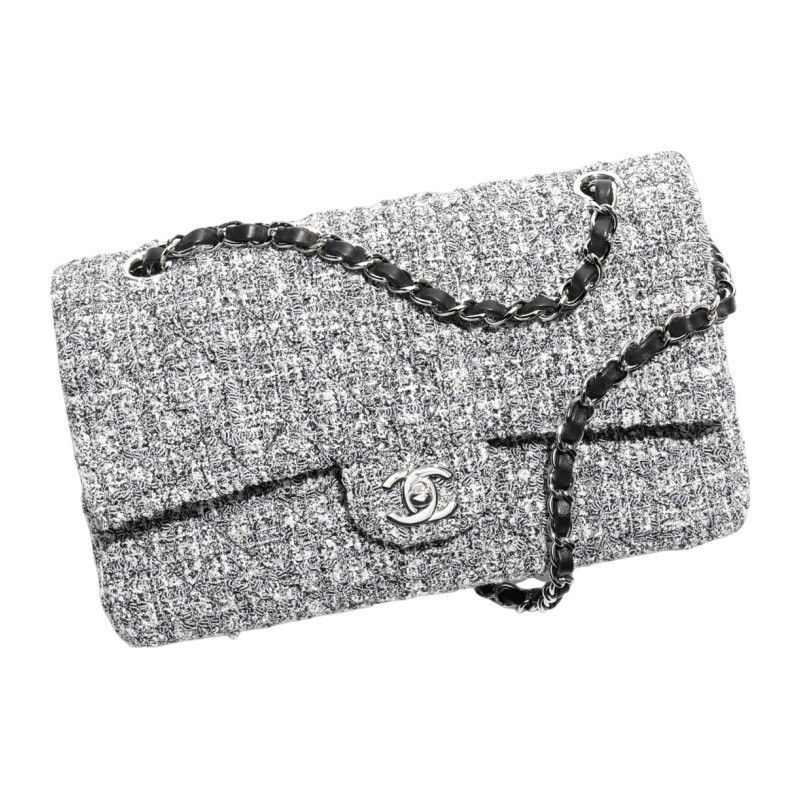 Chanel/Chanel women's bag classica silver tweed flap logo buckle single shoulder crossbody