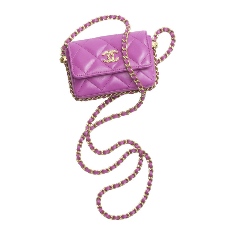 Chanel/Chanel Women's Bag Pochette Violet Sheepskin Diamond Pattern Quilted Mini One Shoulder Crossbody