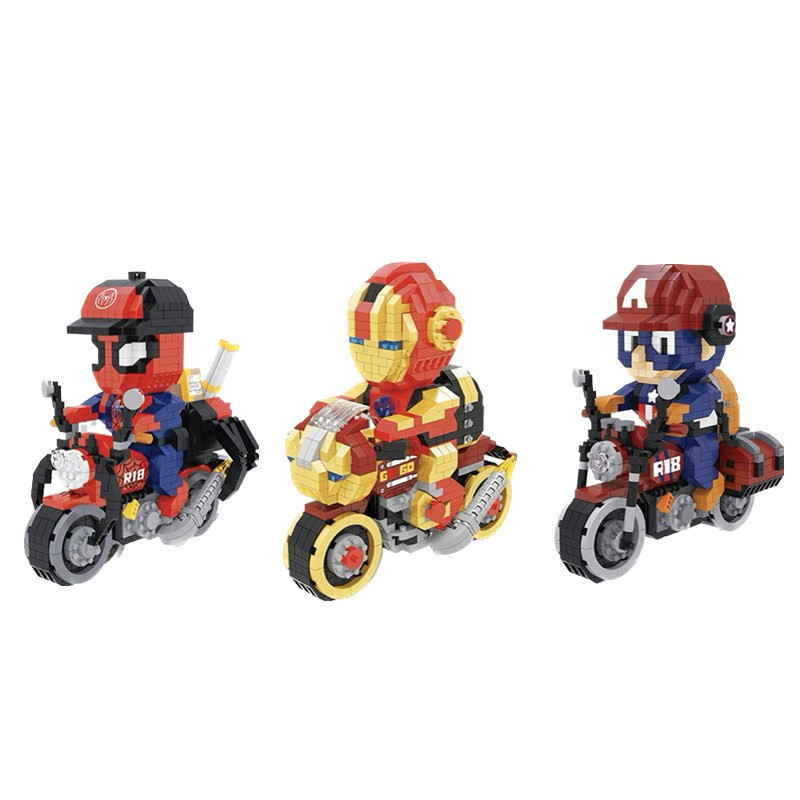 Iron Man Spider-Man Building Blocks diy อนุภาครถจักรยานยนต ์ ของเล ่ นเด ็ ก 8843-1 ~3