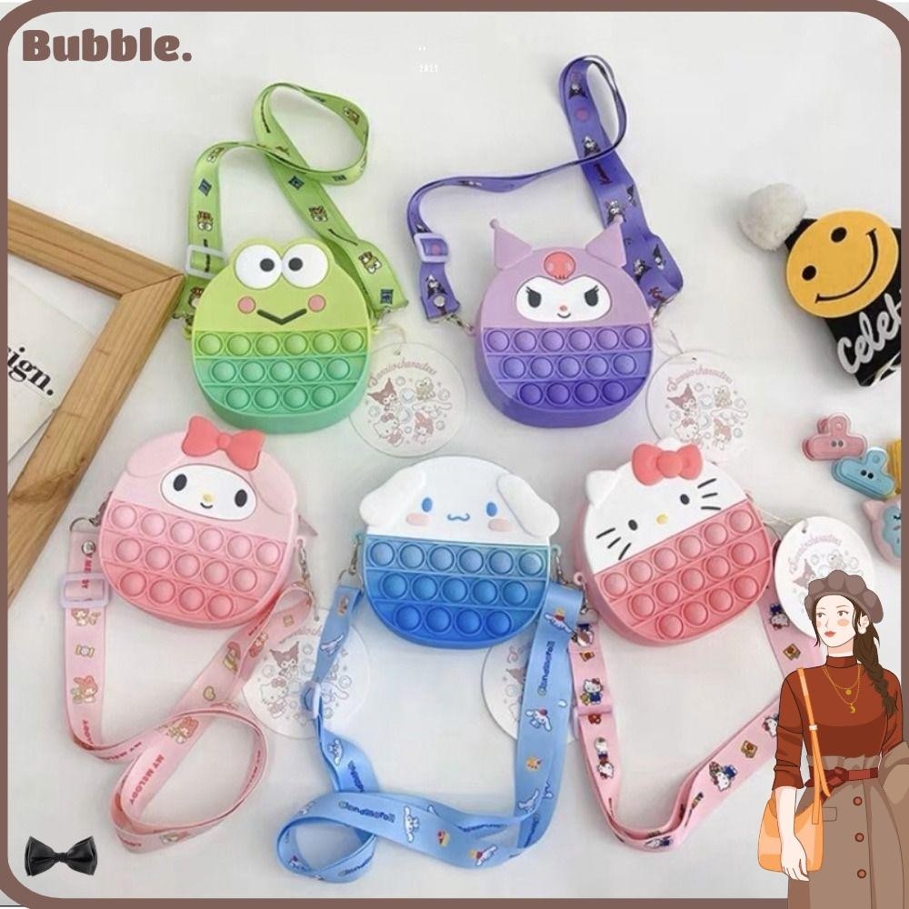 SANRIO ฟอง กระเป๋าสตางค์ศูนย์น่ารัก,กระเป๋าสะพายซิลิโคน ซานริโอ,ของขวัญสายสีของเล่นลดความเครียดอเนกประสงค์กระเป๋าใส่เหรียญสายรุ้งส