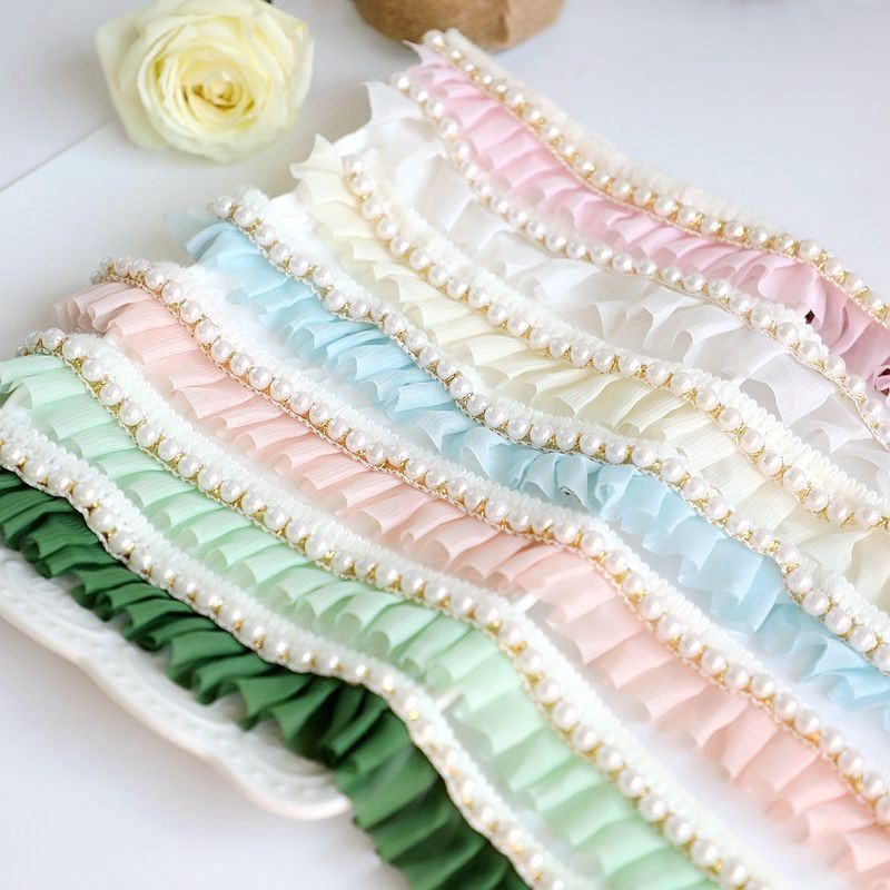1 หลามุกลูกไม้ไม้หูจีบที่มีสีสันชีฟองริบบิ้นแฮนด์เมดทําเองเสื้อผ้าเด็กโลลิต้ากระโปรงเหมปกอุปกรณ์เสริม