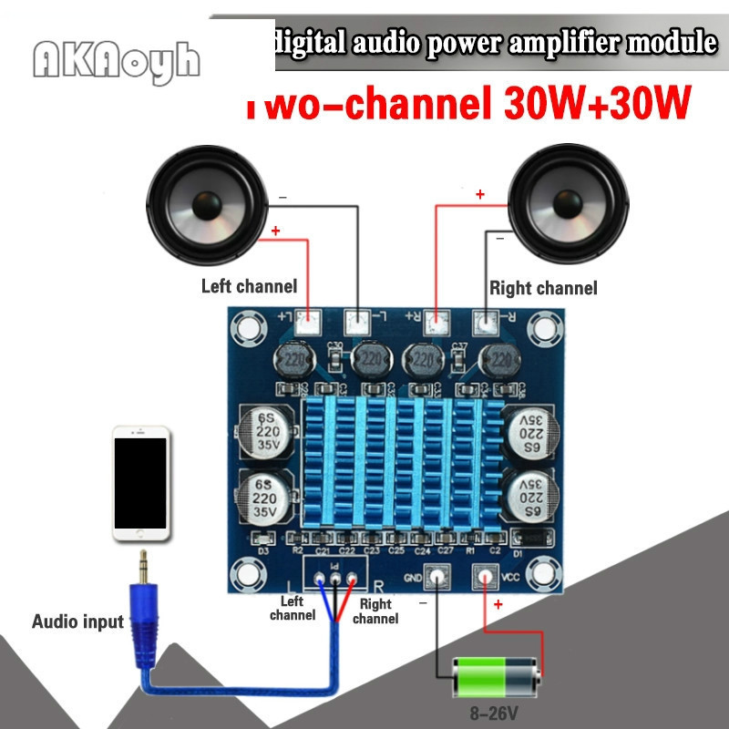 TPA3110 XH-A232 30W + 30W 2.0 ช่อง แผ่นบอร์ดโมดูลขยายเสียงสเตอริโอดิจิตอล DC 8-26V 3A