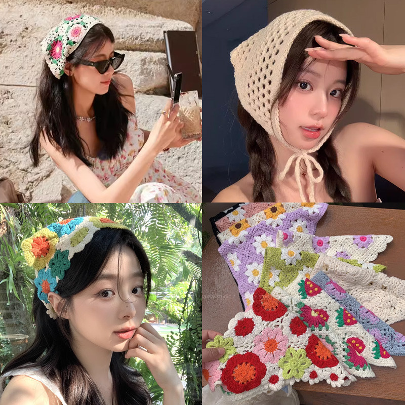 2024 ใหม ่ แฟชั ่ นเครื ่ องประดับผมฝรั ่ งเศส Retro สามเหลี ่ ยมดอกไม ้ Headscarf