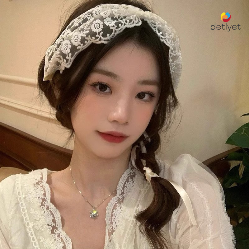 COD🌷ที่คาดผมลูกไม้โบว์สานน่ารักY2Kสไตล์เกาหลีหวานแฟชั่นหน้าม้าเครื่องประดับผมสำหรับผู้หญิงกลางแจ้ง-detlyet