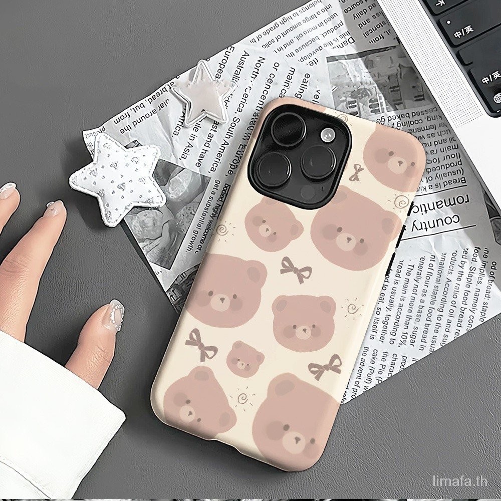 2 in 1 การ์ตูนหมีหัวรูปแบบป้องกันกรณีเหมาะสําหรับ iPhone 15ProMax XSMax 12 13 11 14Plus 11Pro 15Pro 13ProMax 13Pro เคสโทรศัพท์ 14ProMax ป้องกันฝุ่นกันกระแทก Double-layer Hard Case โทรศัพท์ป้องกันกรณี FL 7/8Plus 11ProMax Frosted เคส X