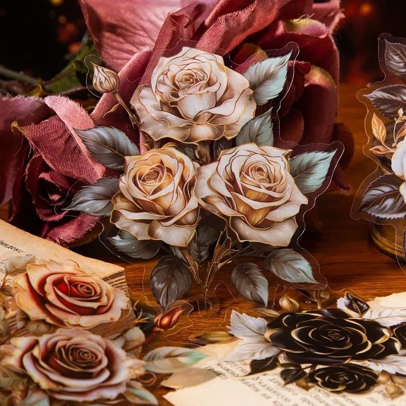 Journamm 10 ชิ้น/แพ็คขนาดใหญ่ Rose สติกเกอร์ตกแต่ง Junk Journal Collage ไดอารี่อัลบั้ม Planner DIY Scrapbooking ความงามวัสดุ