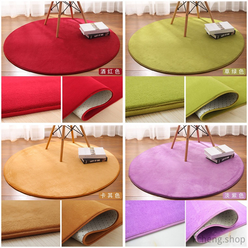 Coral Velvet Round Floor Mat House พรมห้องนอน Anti-Skid Shaggy Area Rug พรมปูพื้น (60/80/100/120 ซม.)