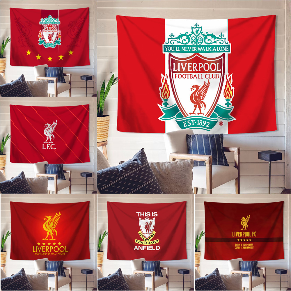 Liverpool FC โลโก ้ Wall Tapestry พร ้ อมคลิปโพลีเอสเตอร ์ Tapestries ห ้ องนอนแขวนผนัง Tapestry ตกแต ่ งบ ้ าน