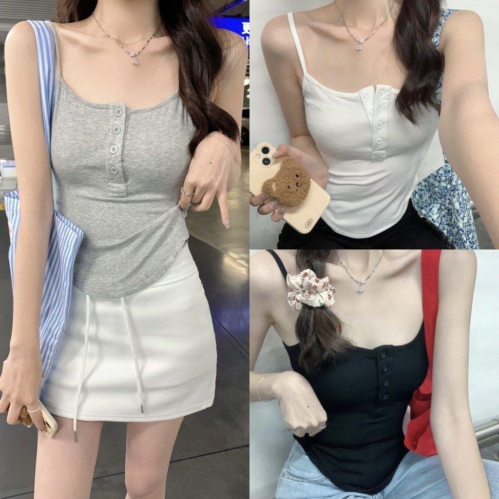 ⌛Evelyn⏳เสื้อสายเดี่ยว ชายเสื้อโค้ง ซับใน 🍷เสื้อกล้าม เซ็กซี่ ผอมเพรียว🍸#XP6835