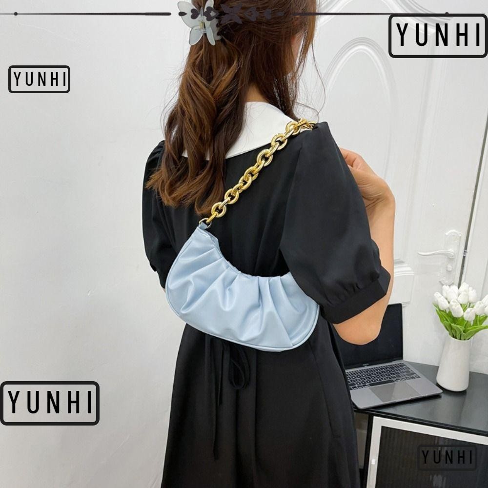 Yunhi Underarm Bag , Cloud Pleated Bag Texture Handbags , Solid Color Messenger Bag Fashion Trend Bag
