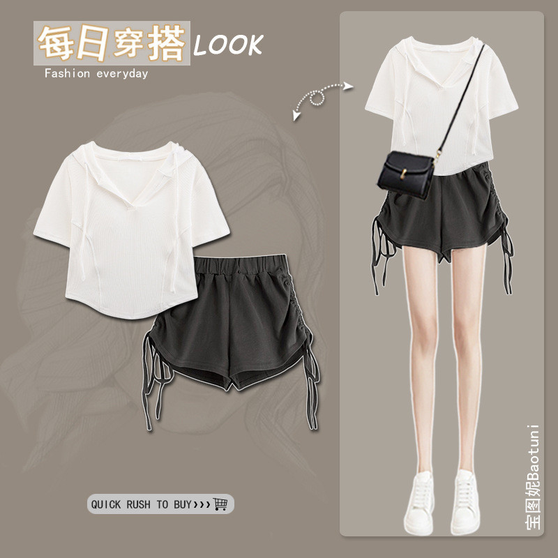 Bargain for New ProductschicTop Sweet and Spicy Suit Pants Summer Set Matching Women's Clothing2024Hot Girl Hooded Short SleeveTT-shirt Two-Piece Set - รูปที่ 5