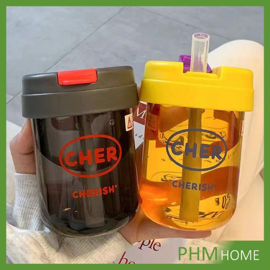 แก้วน้ำพลาสติก ใส่น้ำ ใส่นม 300ml ใช้ มีหลอด/เปิดฝาดื่มได้ Plastic cup - รูปที่ 3