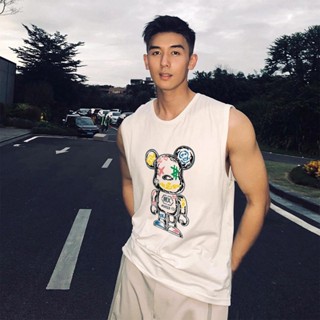 Basi เสื้อกล้ามผู้ชาย คอกลม ลายหมีวินเทจสตีทMXOK ผ้าคอตตอนแท…