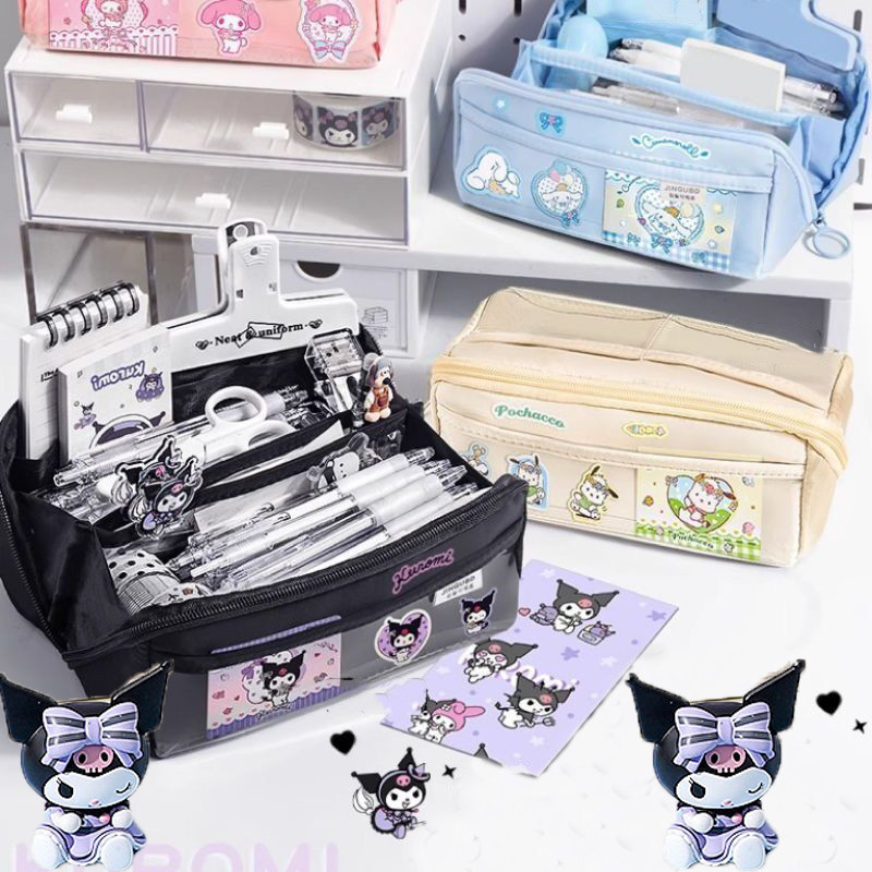 SANRIO 12 ชั้น ซานริโอ ซินนามอนโรล ความจุขนาดใหญ่กรณีดินสออะนิเมะ คุโรมิ มายเมโลดี้การ์ตูนเครื่องเขียนถุงเก็บกระเป๋าเครื่องสําอางนัก