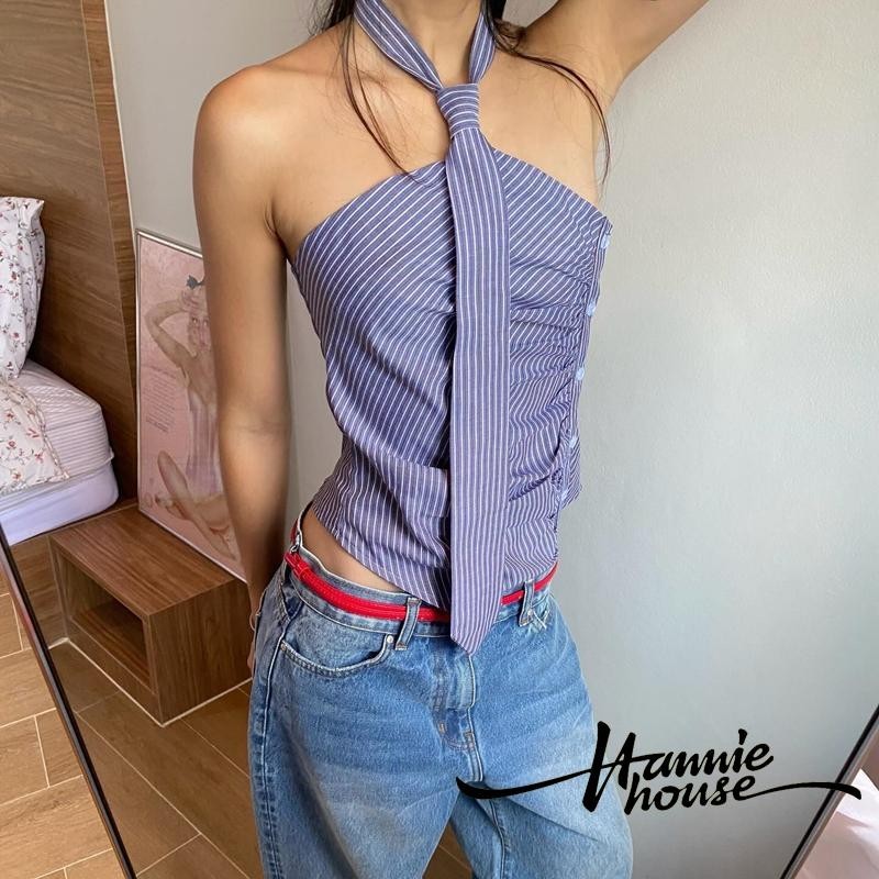 Hannie House- เสื ้ อเชือกแขวนคอลายเปลือยฤดูร ้ อนสําหรับผู ้ หญิง