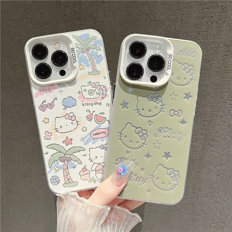 Creative Hello Kitty Pattern Electroplating Color Phone Case เหมาะสําหรับ iPhone x/xs/xr/xsmax/7/8plus/11Promax/12/13/14Promax/15